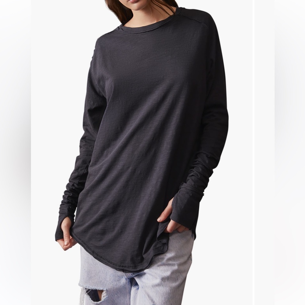 Free People NWat We the Free Arden Black Thumbhole Cuff Long Cotton Layering Top